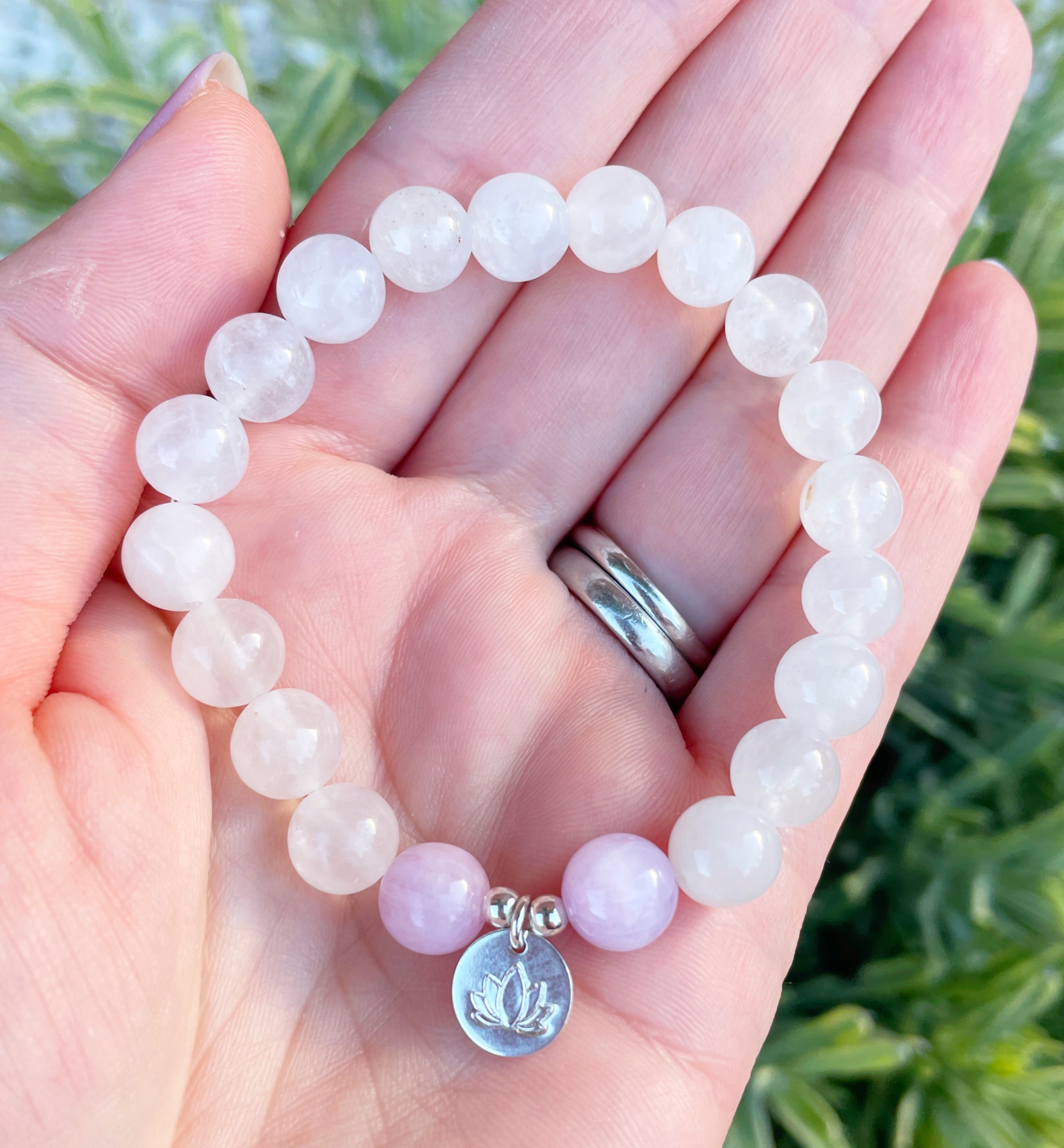 Kunzite, Aquamarine & Peach Moonstone Smiley Beaded Bracelet || Reiki -  Angelic Roots